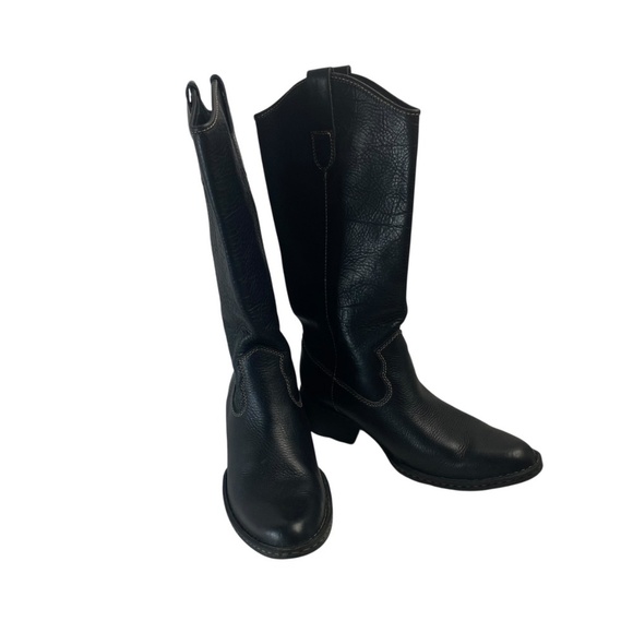 BORN Unisex Shavano Western Black Pebble grained Leather Pull-on Boots - Picture 2 of 11